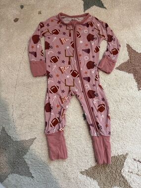 Emerson and Friends Pink Football-Print Zip One-Piece Footie